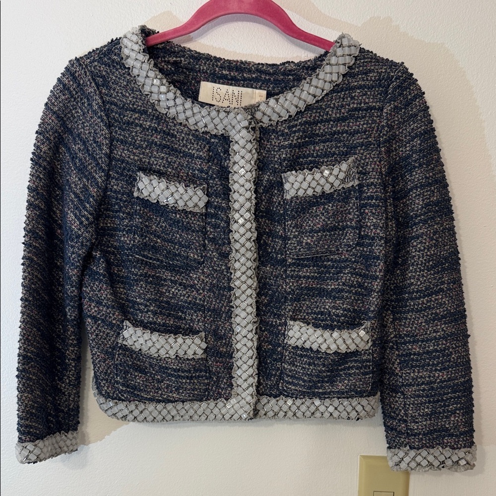 Chic Tweed Jacket in Blue and Gray